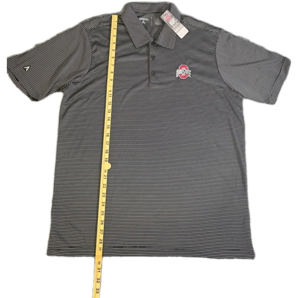 Antigua Men's Gray and Black Striped Ohio State Polo